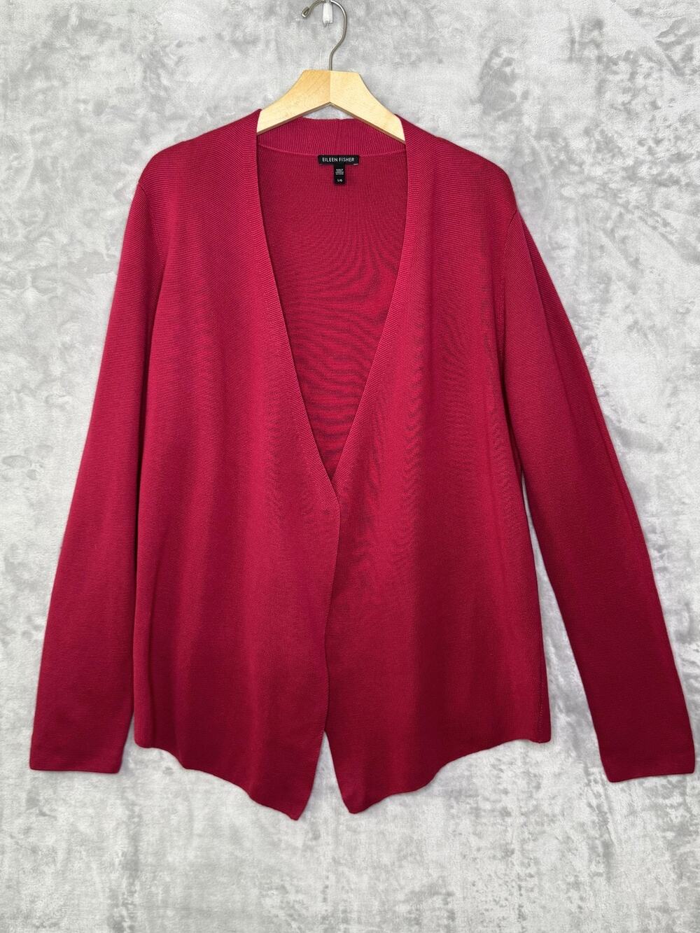 Eileen Fisher Sweater Womens Large Pink Open Front Cardigan Tencel Silk Blend